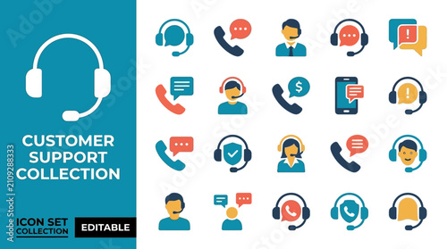 Professional customer service and call center icon collection
