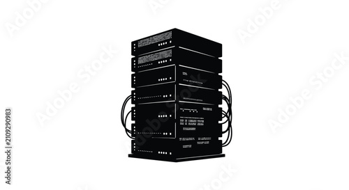 Server Rack Silhouette Against White Background Data Center Equipment