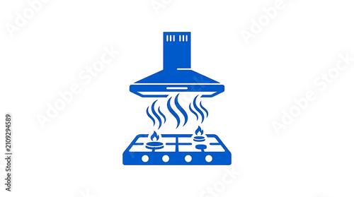 Blue vector illustration of kitchen chimney hood above cooking stove