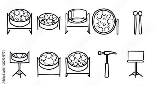 Canvastavla Steelpan Drum Construction Outline Icon Vector Set