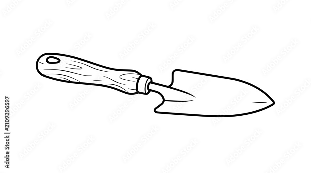 Obraz premium Gardening Trowel Hand Tool Outline Illustration Isolated on White Background