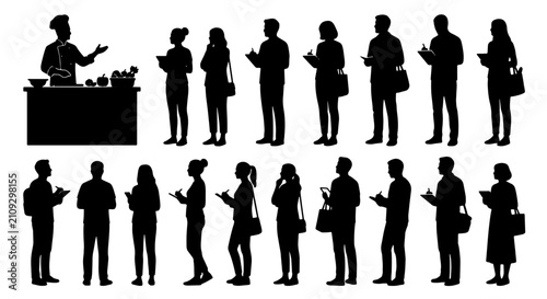 Foto Culinary Class Silhouettes, Chef Teaching Students, People Learning Cooking, Vec