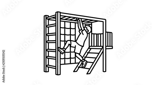 Fotografía Child Climbing Monkey Bars Vector Illustration
