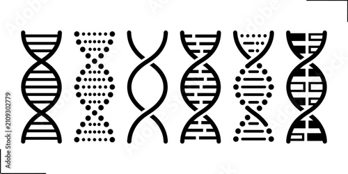 DNA double helix icon set, genetics science biology strand outline and pattern vector symbol