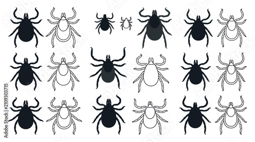Konstfotografi Tick Silhouettes And Line Drawings On A White Background