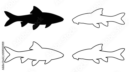 Fish Silhouette Collection Black And White Linear Graphics