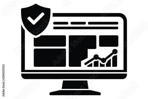 Computer screen security icon with shield and checkmark symbol security computer