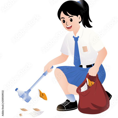  Indonesian Junior High School Students Clean Up Trash