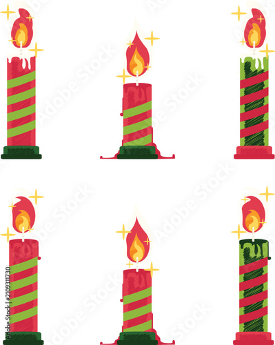 Set of Hand Drawn Christmas Candle Illustrations Collection