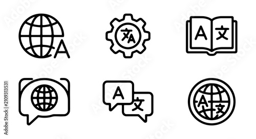 Canvas-taulu Translation Icons Set, Language Symbols, Global Communication Vector Graphics, I