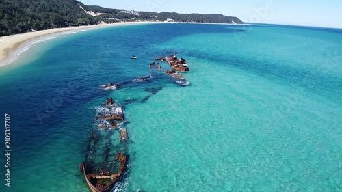 Aerial view of shipwreck formation at Tangalooma Wrecks