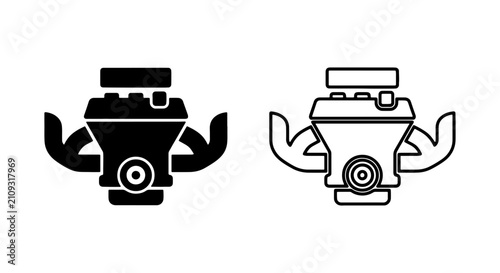 Engine Icons, Automotive Motor Vector Graphics, Mechanical Power Symbols, Machine Parts Set