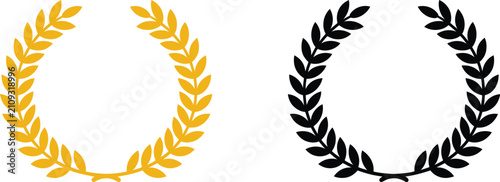 Fotografie Laurel Wreath Icon Set featuring victory branches, award symbols, achievement badges, success, honor decoration, and celebration elements in editable vector styles