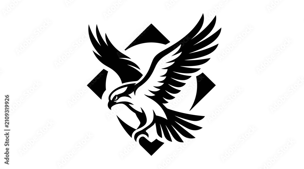 Fototapeta premium Flying eagle logo inside diamond geometric frame.