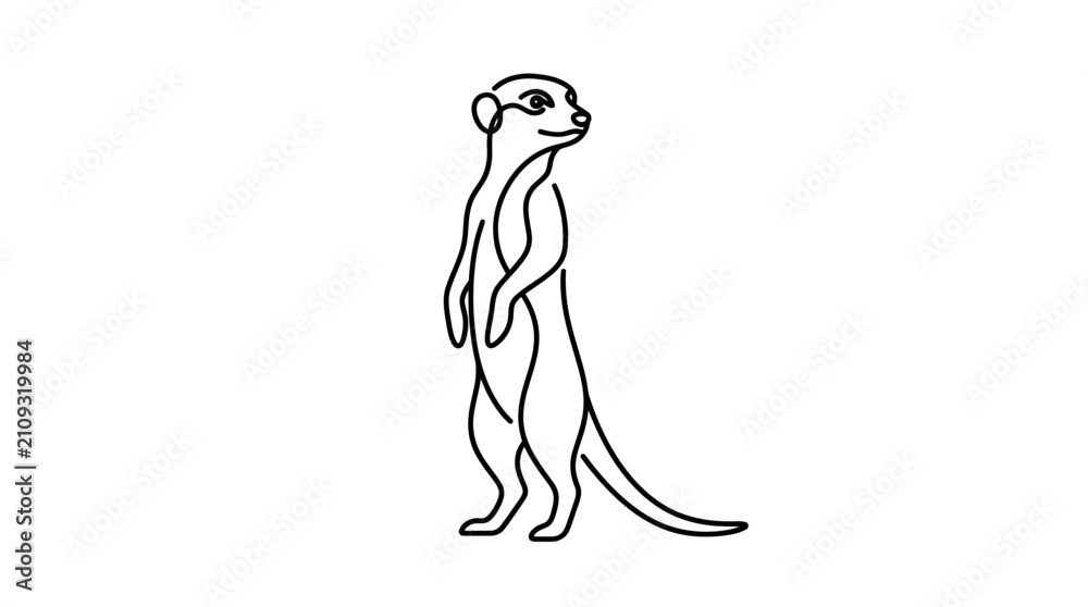 Obraz premium Minimalist meerkat line art standing alert.