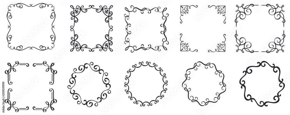 Fototapeta premium Set of vintage calligraphic decorative frames and ornamental design elements in vector style