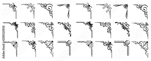 Set of decorative corner elements. Divider ornament, borders, doodle, separators, page dividers, header,vector