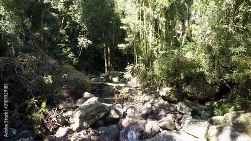 Aerial view of rainforest mountains and valleys near Warrie Circuit