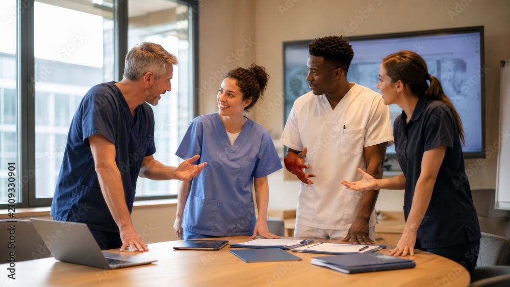 Fototapeta premium Hospital Medical Team Showing Teamwork and Collaboration in Modern Healthcare Setting