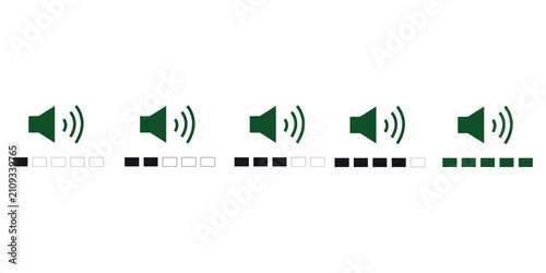 Foto Speaker icons with volume bars flat green vector illustration.