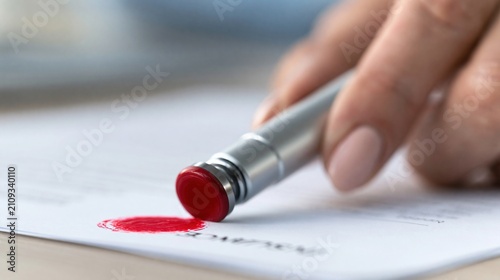 Close-up of a person's hand using a red wax seal stamp to authenticate a document or letter for official use.