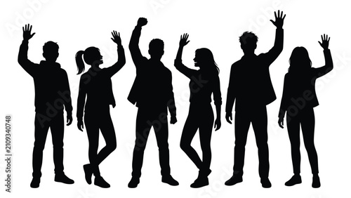 Black silhouettes of people waving
