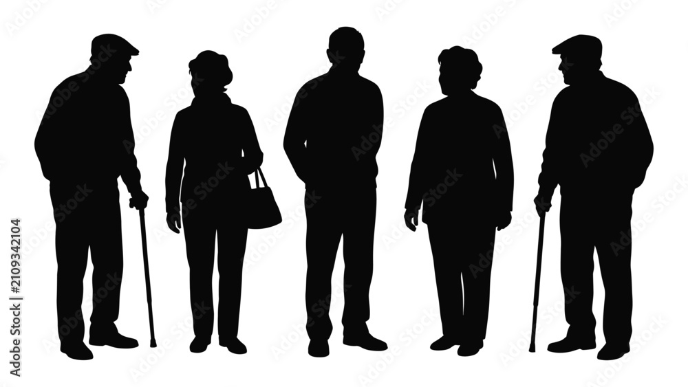 © Rono - Black silhouettes of five senior people standing in a row