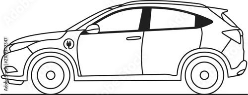 Tableau sur toile Electric vehicle crossover suv side view outline illustration with battery power