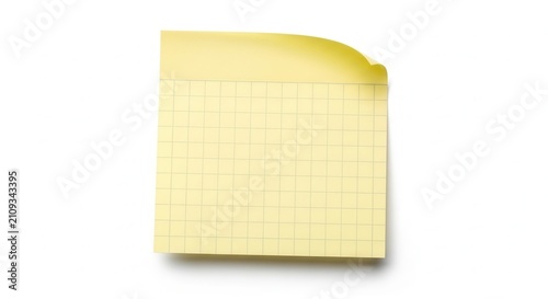 Yellow sticky note with grid pattern, isolated on white background