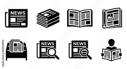 Canvastavla Newspaper Icons Set Black Vector Illustrations On White Background