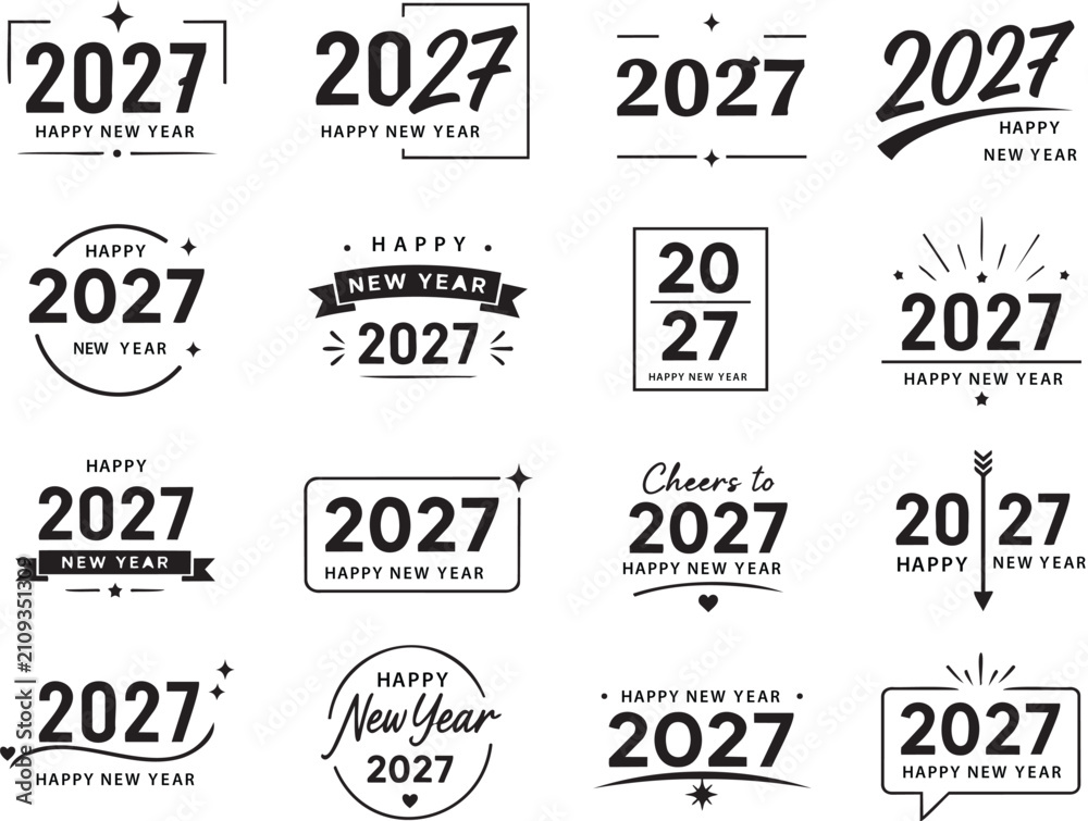 Obraz premium 2027 Happy New Year Logo Set, Black Typography Badge Illustration Collection