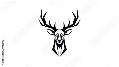 Fotografie Stylized Deer Head with Large Antlers Illustration.
