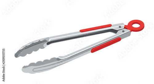 Professional Grade Stainless Steel Kitchen Tongs with Red Silicone Grip for Cooking Grilling and BBQ
