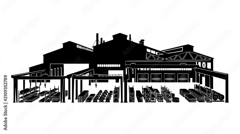 Fototapeta premium Industrial Factory and Warehouse Complex Silhouette