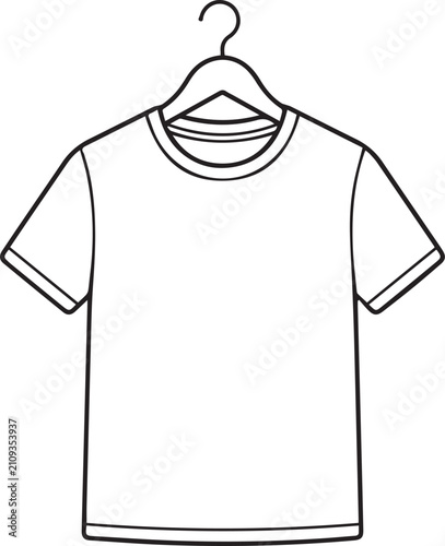 Vector illustration of a plain white t-shirt with short sleeves hanging on a hanger