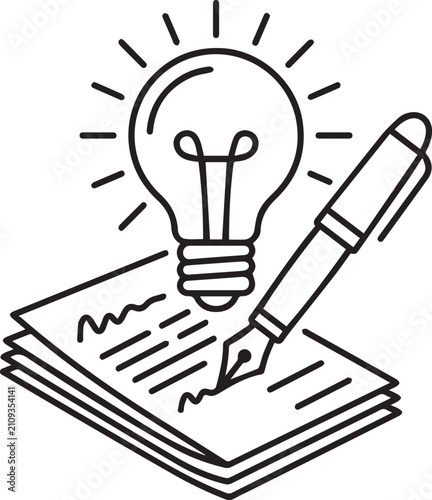 Vector illustration of lightbulb with pencil drawing on paper