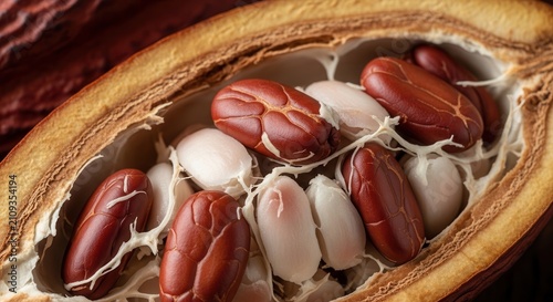 Cacao pod with seeds inside