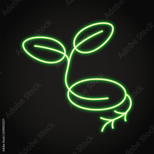 Sprouting seed neon icon. Plant seedling symbol. Vector illustration.