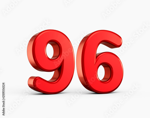 Elegant red number 96 with refined surface and dimensional lighting, 3D illustration.