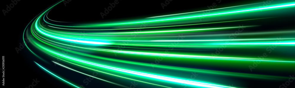 Obraz premium Abstract neon waves flow across a dark background. Smooth glowing curves create a futuristic motion effect. Vector set for modern designs.