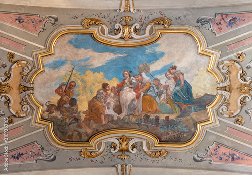 Crema - The baroque fresco of Moses Saved from the Waters in church Chiesa de...