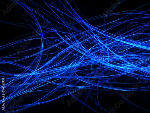 Abstract blue light streak on a black background, creating a sense of futuristic motion and energy, perfect for digital art and technology themes.