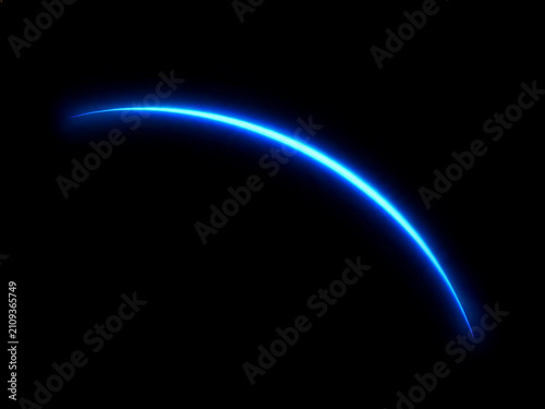 Abstract blue light streak on a black background, creating a sense of futuristic motion and energy, perfect for digital art and technology themes.