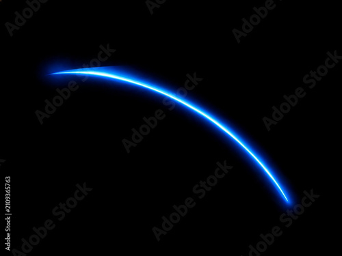 Abstract blue light streak on a black background, creating a sense of futuristic motion and energy, perfect for digital art and technology themes.
