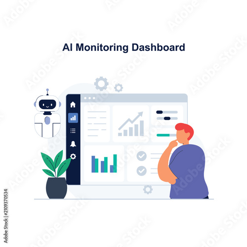 AI Monitoring Dashboard Flat Illustration for Analytics and Automation