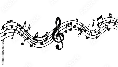 Curved Music Notation Wave Isolated on White Background