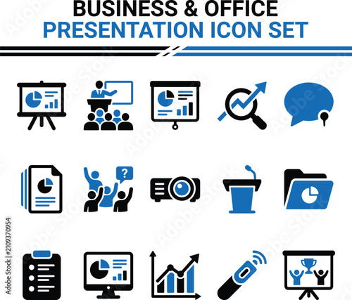 Business Icons Set Flat Design Blue Color Vector Illustration For Presentations And Reports