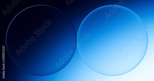 Two transparent glass spheres overlap on a blue gradient background