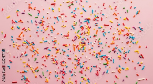 Colorful Sprinkles Scattered on Pink Background - Festive Decor