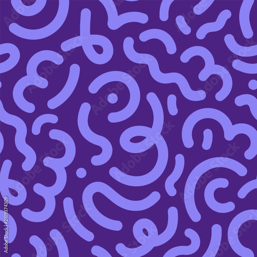 Doodle curves, lines on seamless pattern. Endless background with creative cu...